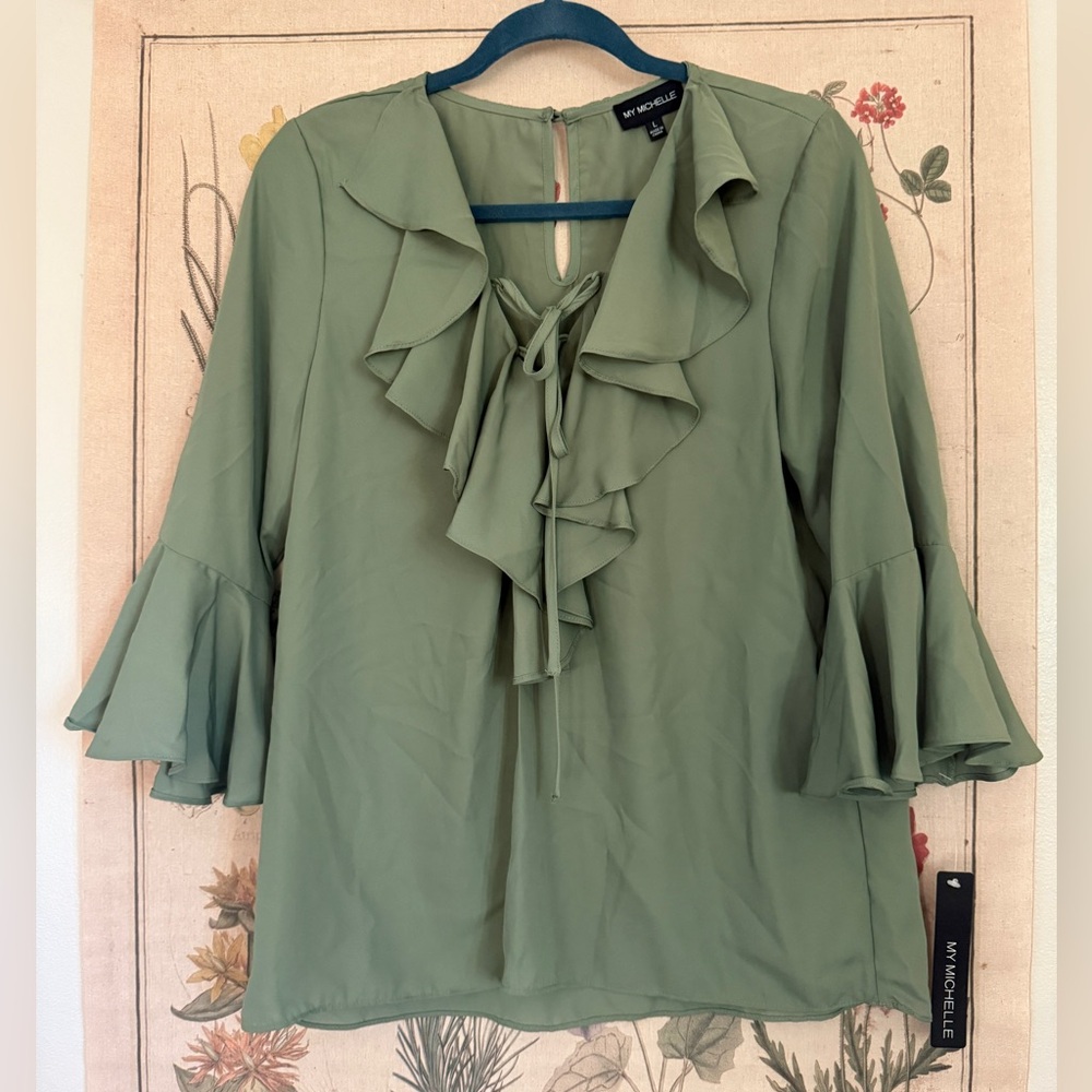 NWT My Michelle Flowy Sage green blouse